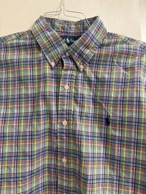 XL Ralph Lauren Multicolor Plaid Button-Down Shirt (Green, Blue, Orange) custom